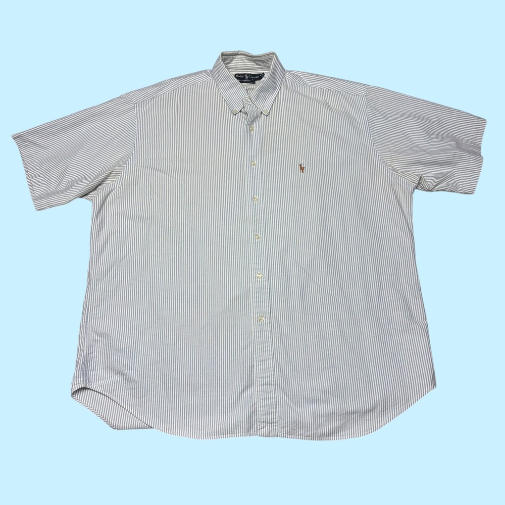Ralph Lauren Blake Mens XL Blue White Pinstripe Short Sleeve Oxford Shirt
